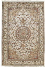 6x9 Ivory and Ivory Turkish Silk Rug