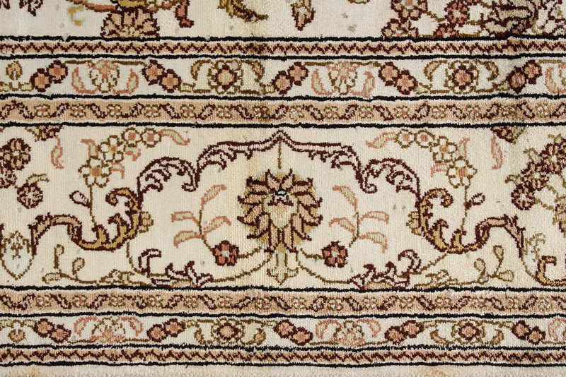 6x9 Ivory and Ivory Turkish Silk Rug