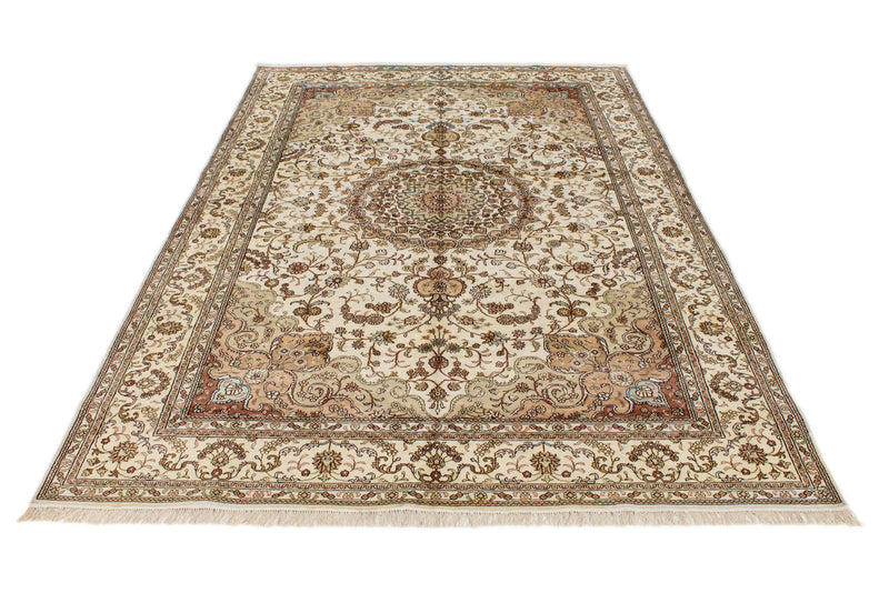 6x9 Ivory and Ivory Turkish Silk Rug