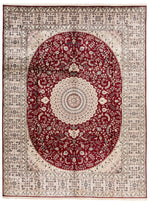 9x12 Red and Ivory Turkish Silk Rug