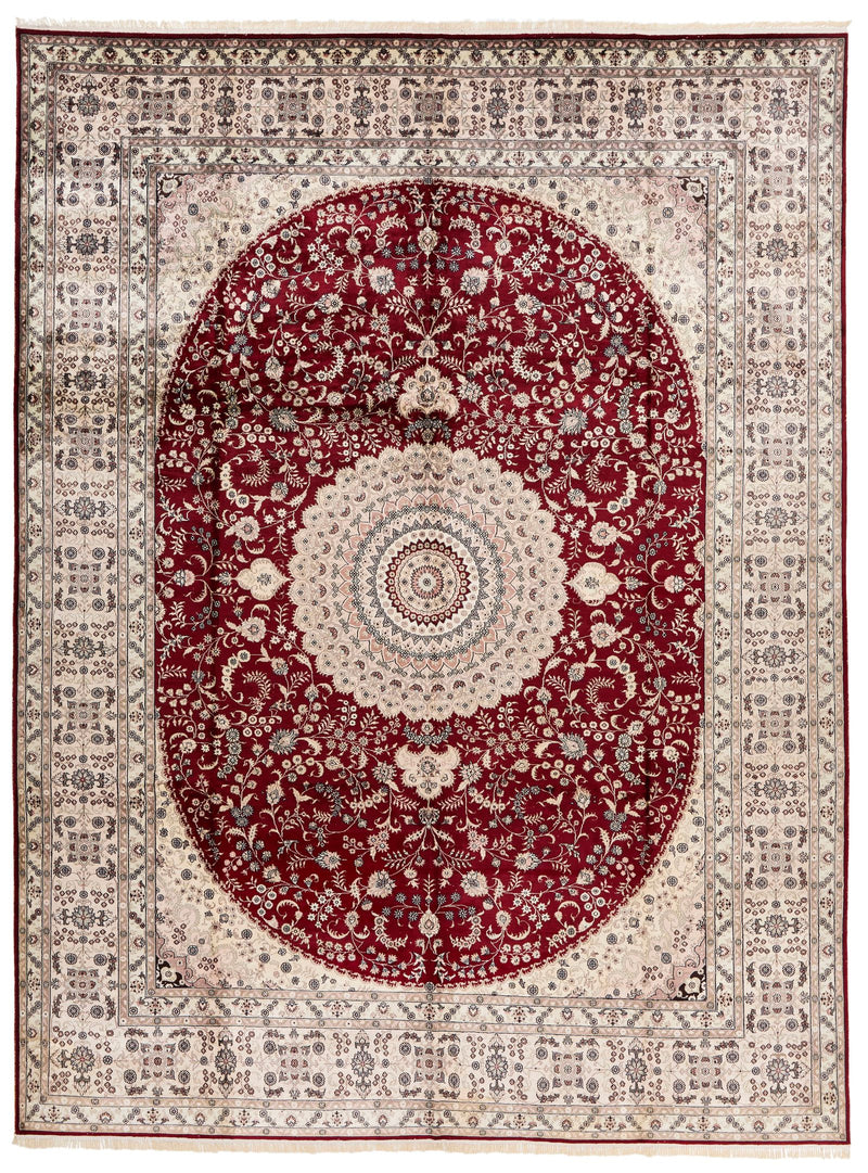 9x12 Red and Ivory Turkish Silk Rug