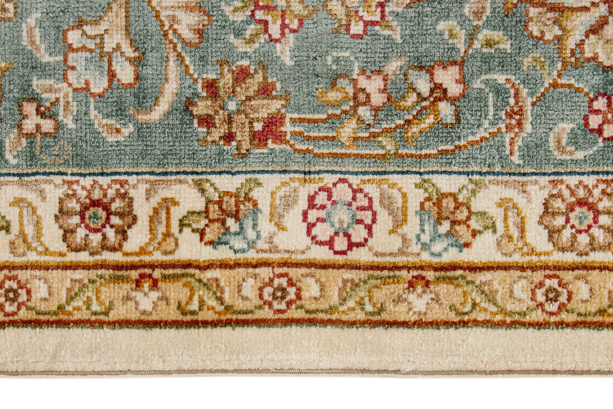 5x7 Ivory and Blue Turkish Silk Rug