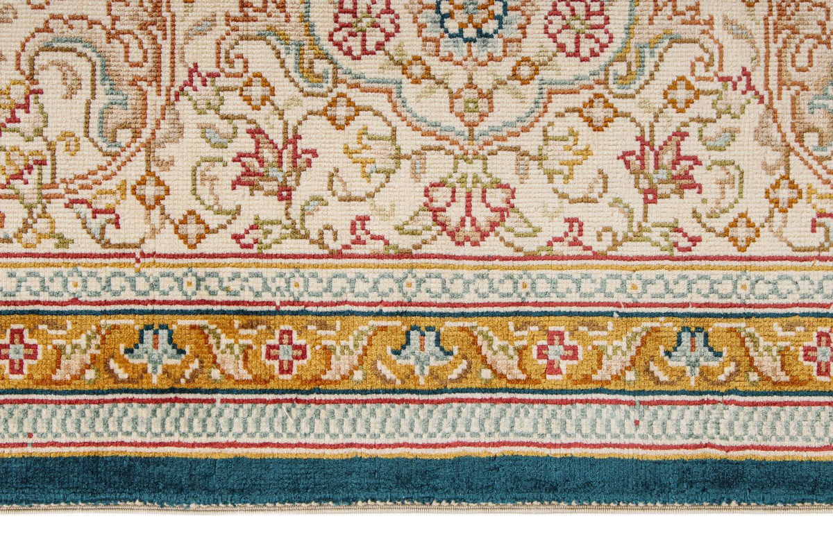 6x8 Blue and Ivory Turkish Silk Rug