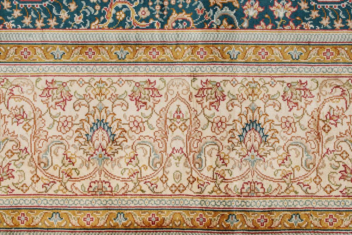 6x8 Blue and Ivory Turkish Silk Rug
