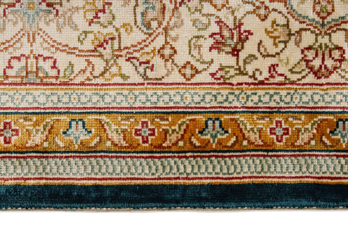 6x8 Blue and Ivory Turkish Silk Rug