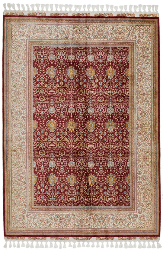 5x7 Red and Ivory Turkish Silk Rug
