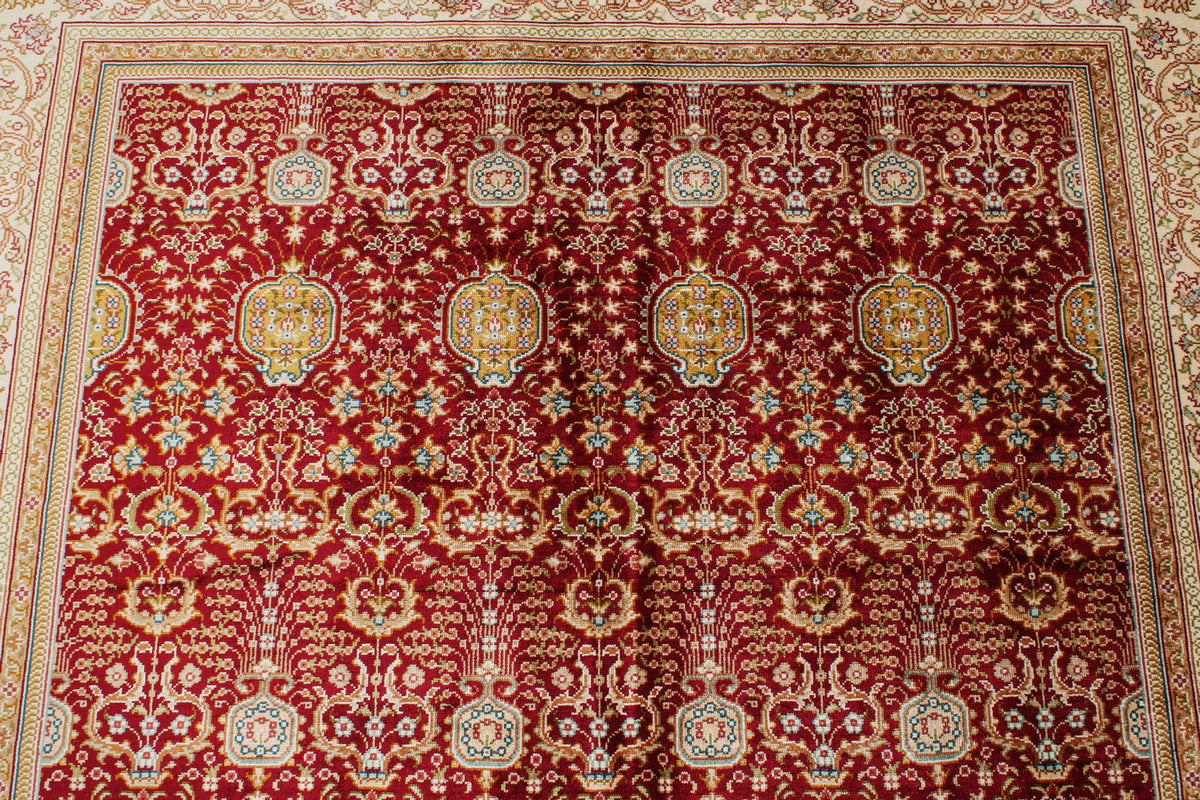 5x7 Red and Ivory Turkish Silk Rug