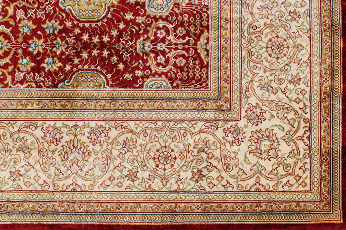 5x7 Red and Ivory Turkish Silk Rug