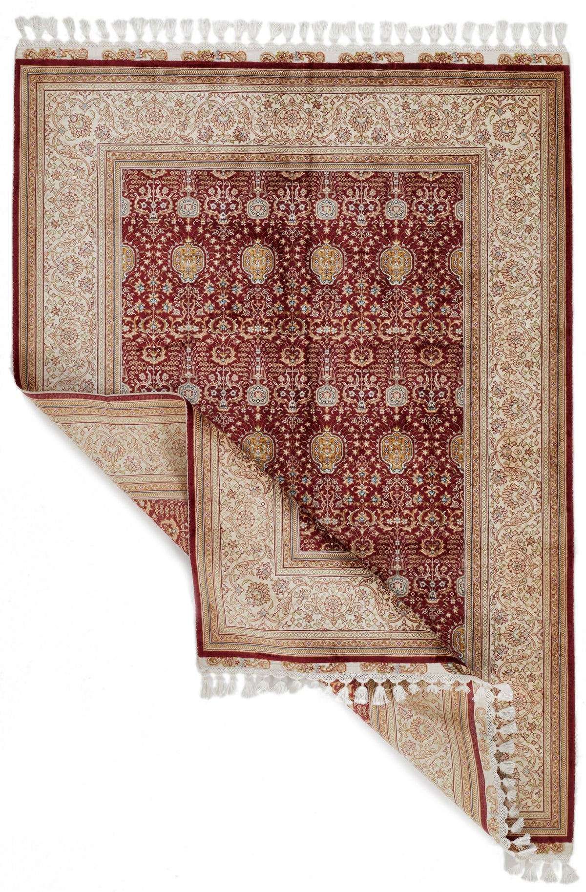 5x7 Red and Ivory Turkish Silk Rug