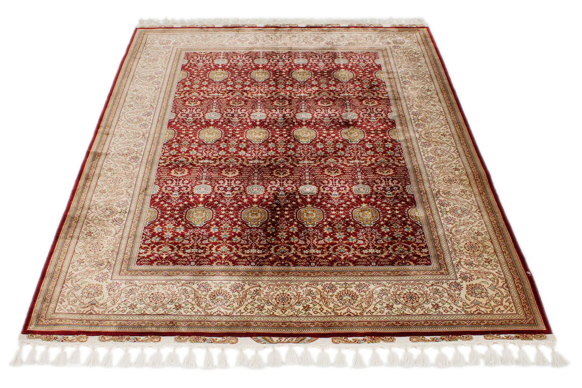 5x7 Red and Ivory Turkish Silk Rug