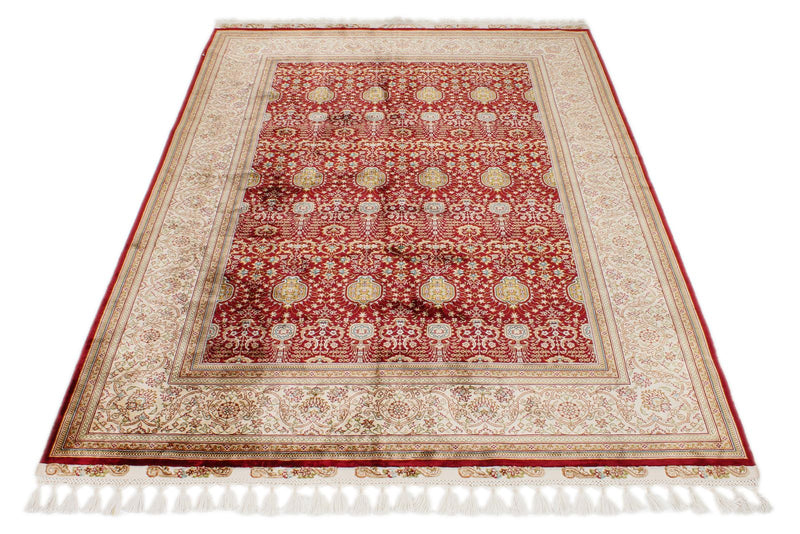 5x7 Red and Ivory Turkish Silk Rug