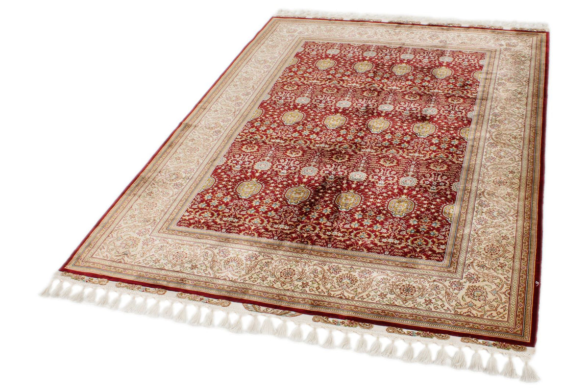 5x7 Red and Ivory Turkish Silk Rug