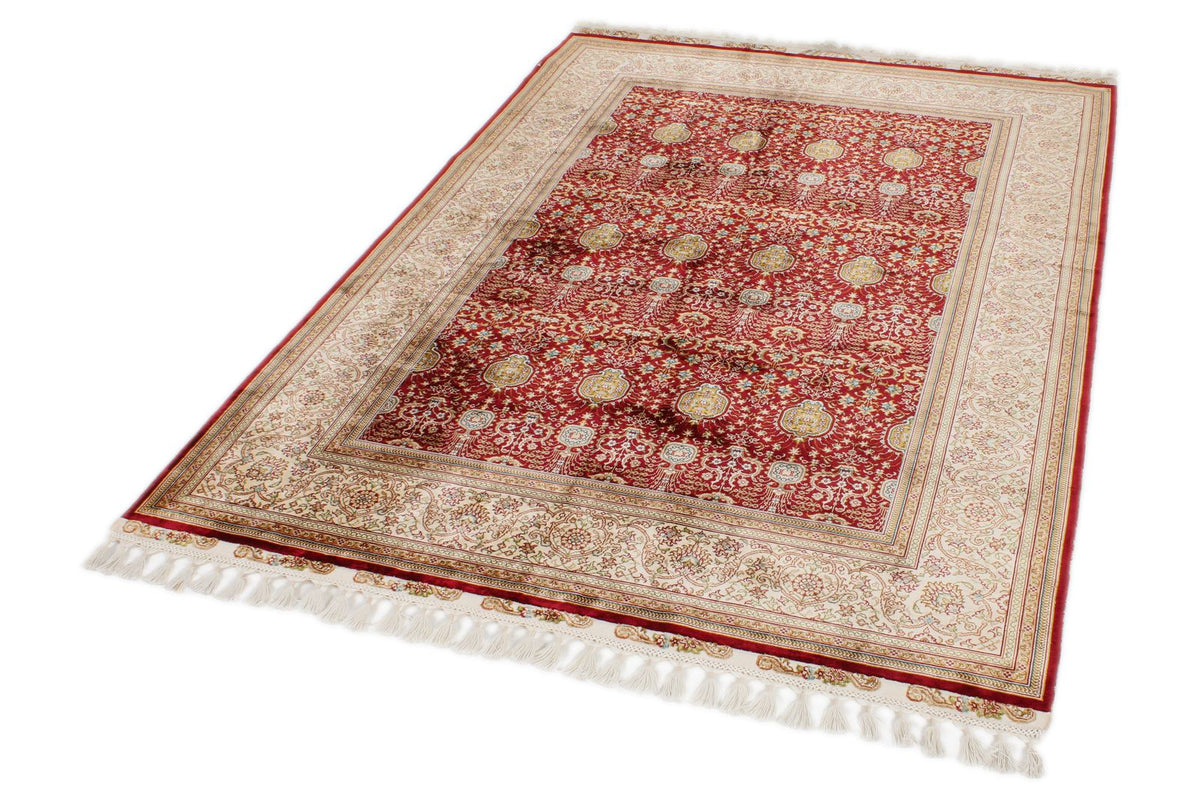 5x7 Red and Ivory Turkish Silk Rug