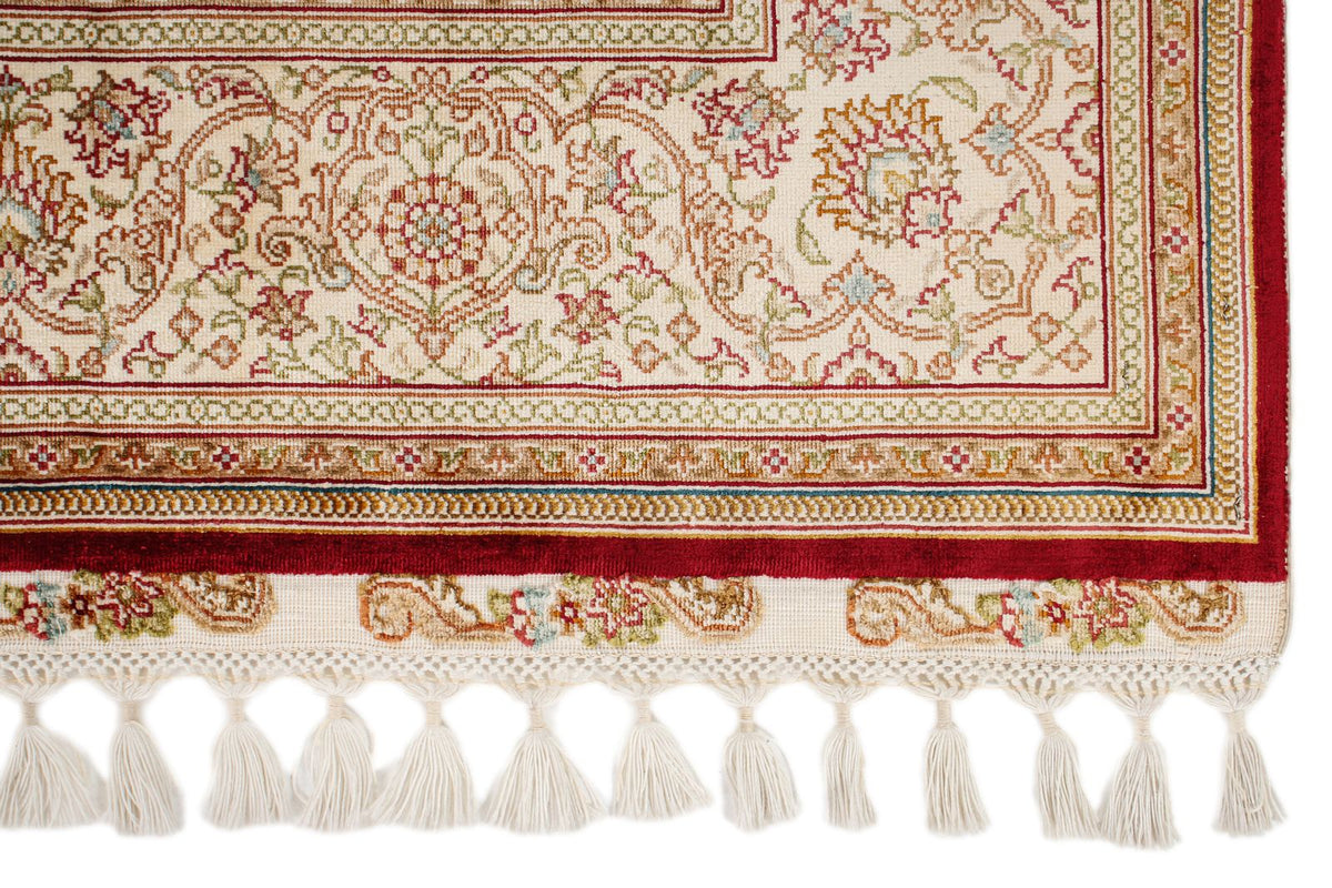 5x7 Red and Ivory Turkish Silk Rug