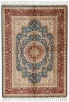 6x8 Blue and Red Turkish Silk Rug