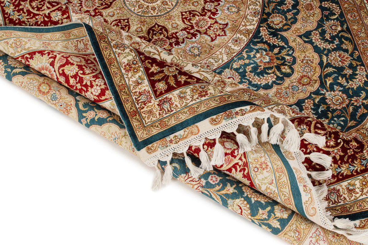 6x8 Blue and Red Turkish Silk Rug