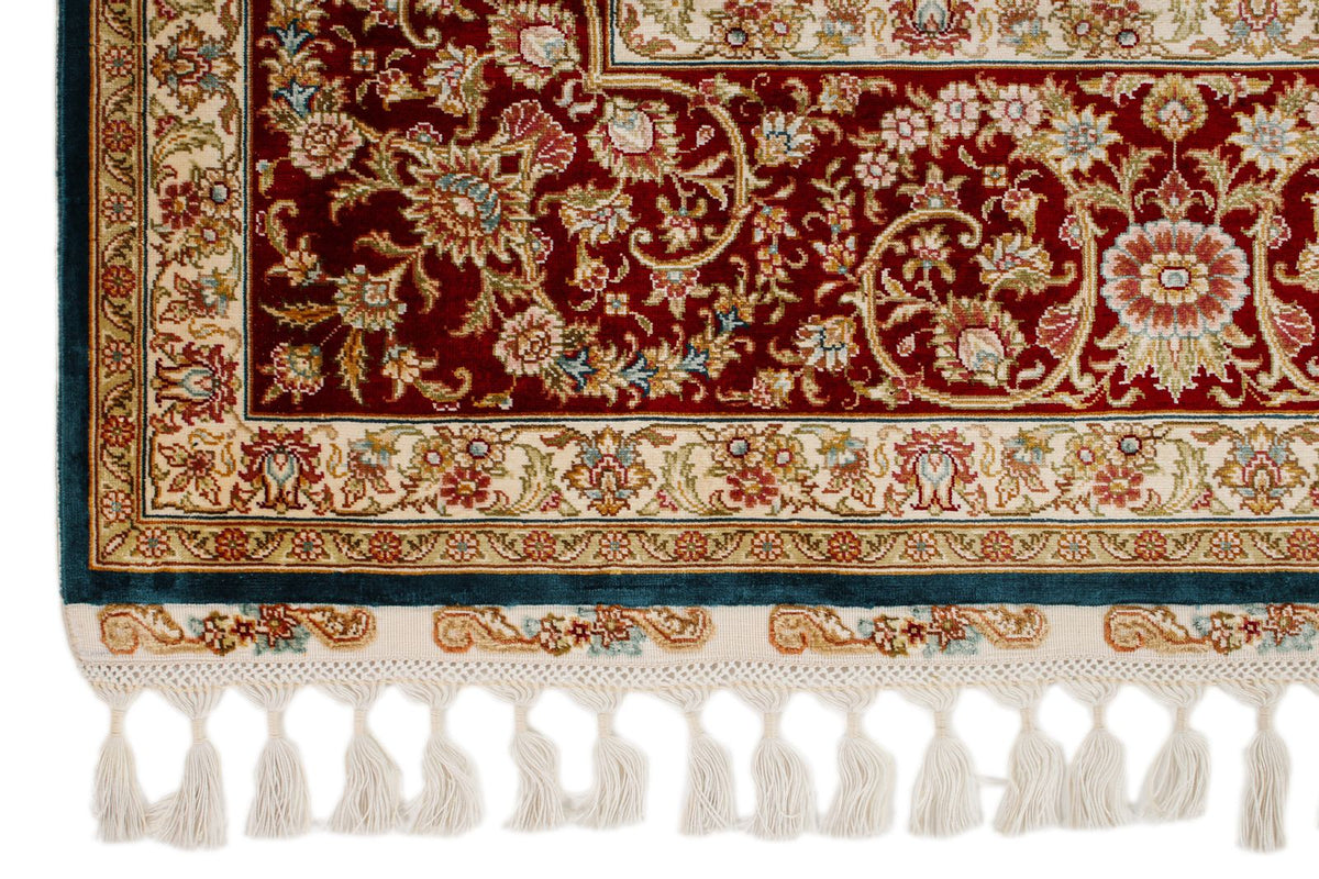 6x8 Blue and Red Turkish Silk Rug