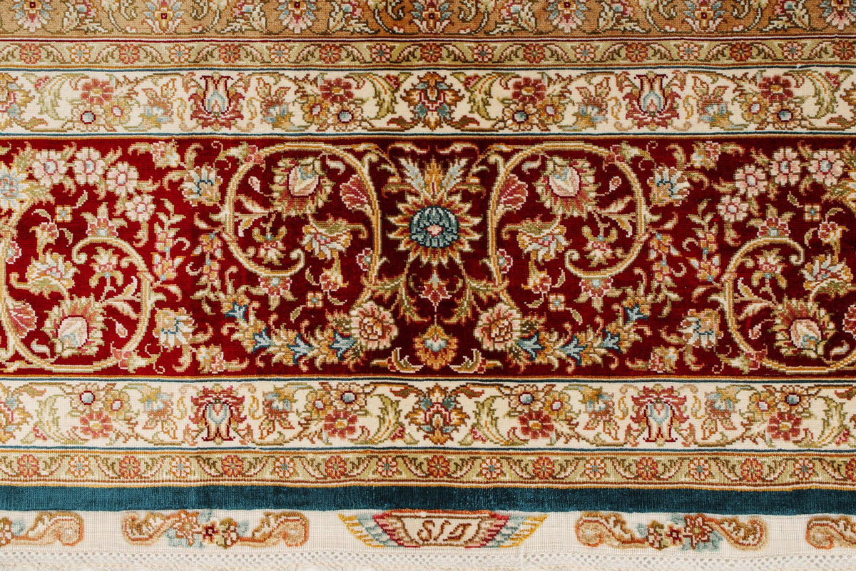 6x8 Blue and Red Turkish Silk Rug