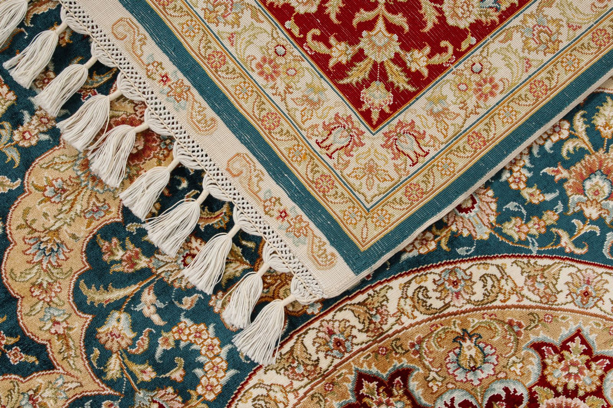 6x8 Blue and Red Turkish Silk Rug