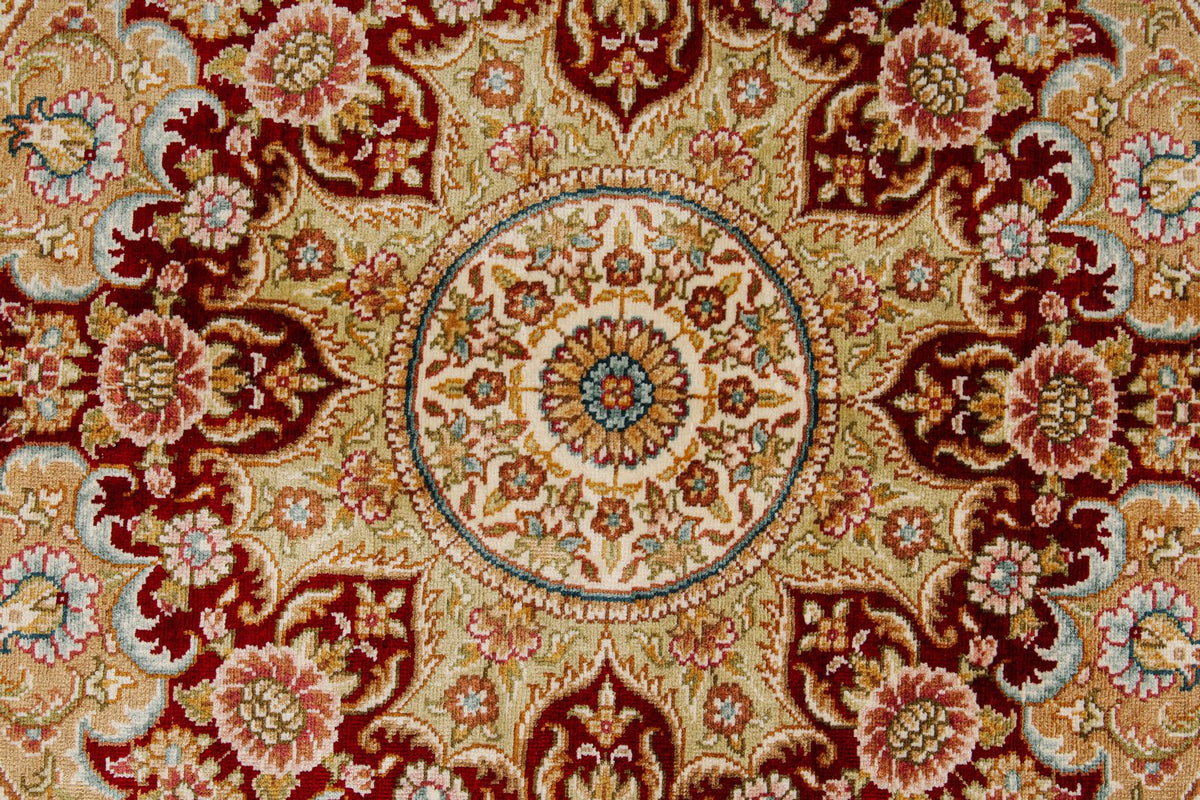 6x8 Blue and Red Turkish Silk Rug