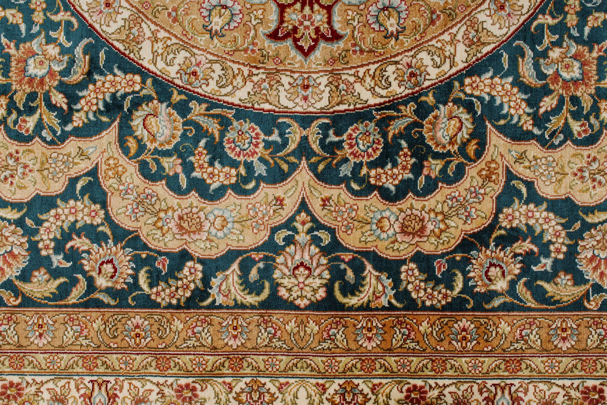 6x8 Blue and Red Turkish Silk Rug