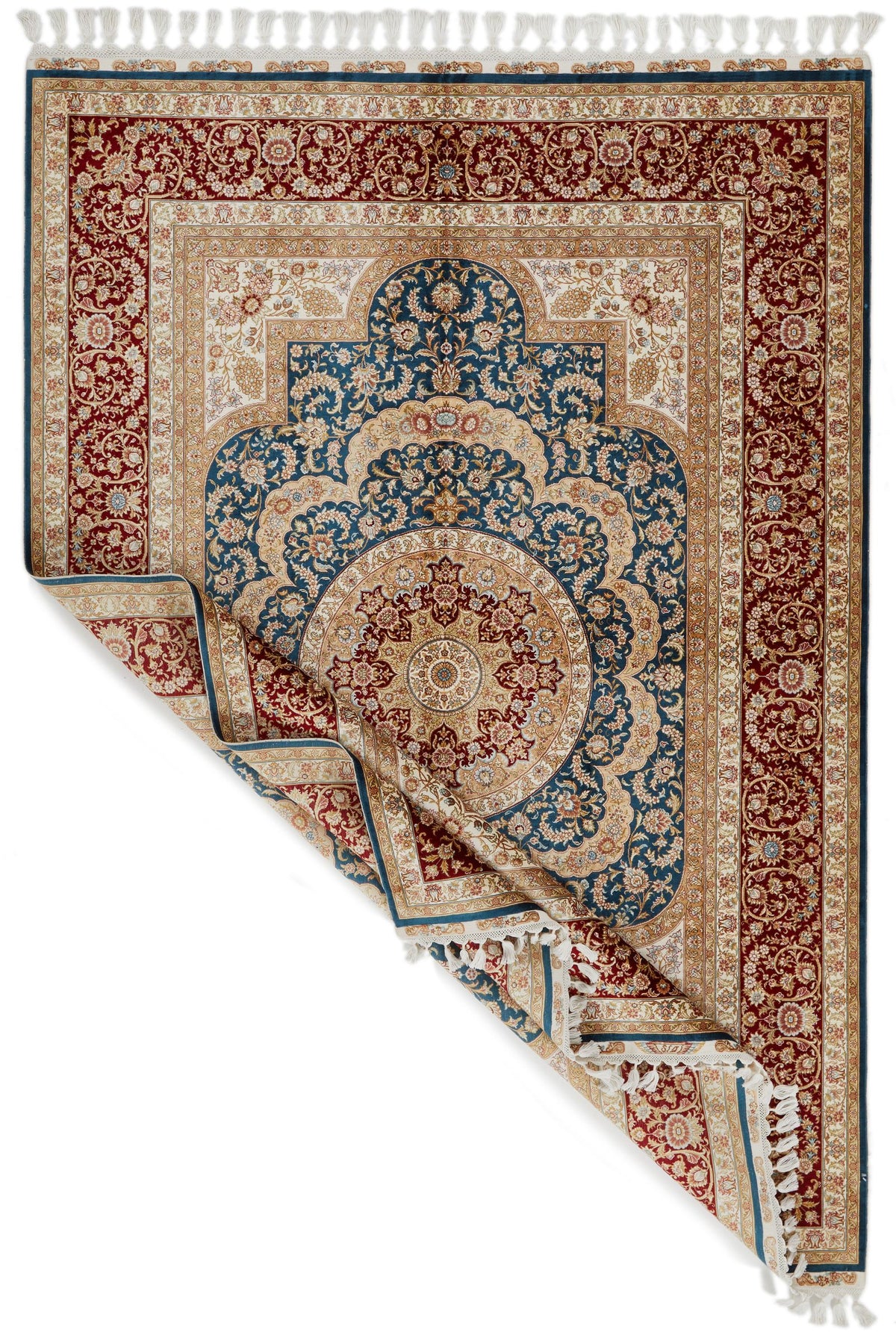 6x8 Blue and Red Turkish Silk Rug