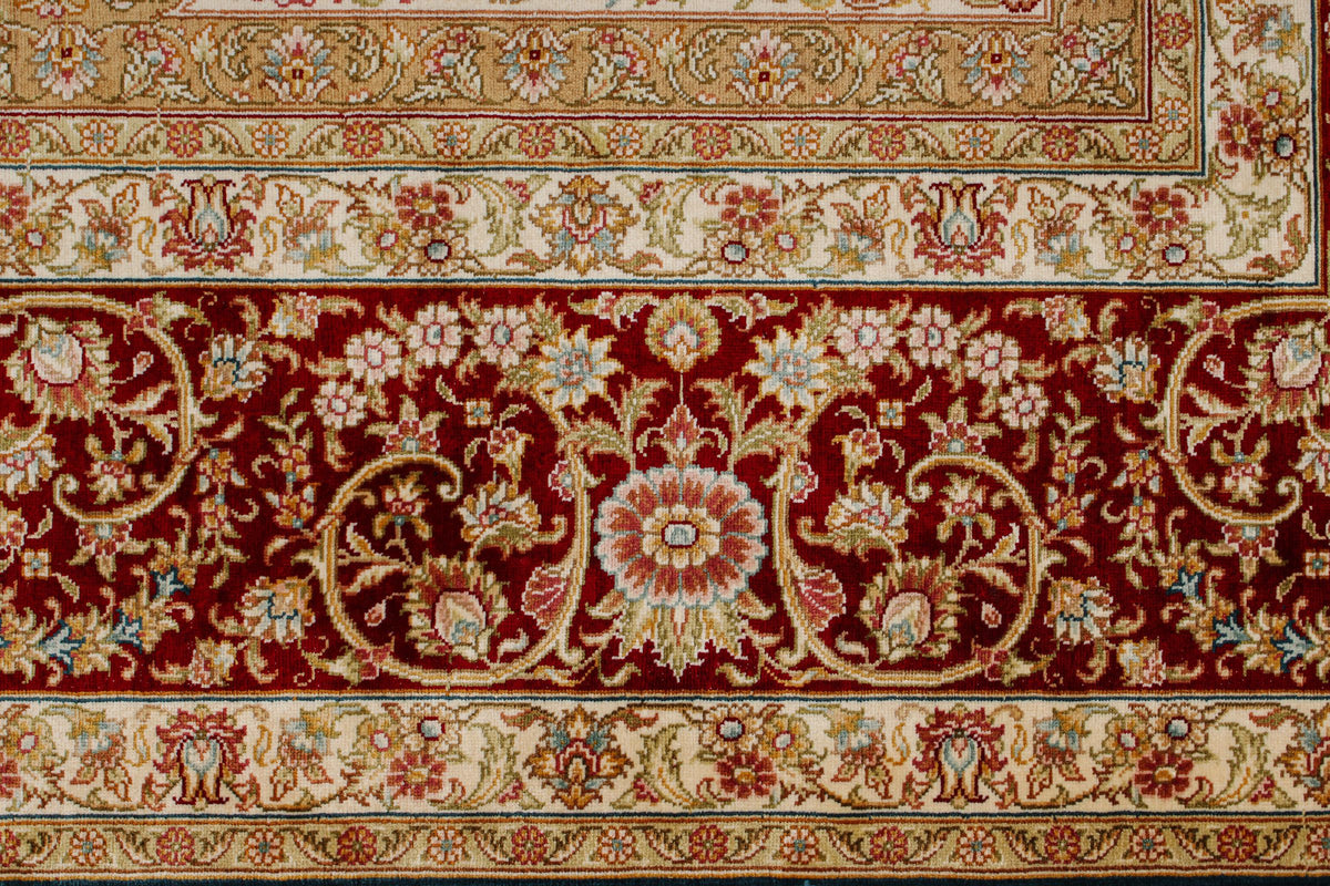6x8 Blue and Red Turkish Silk Rug