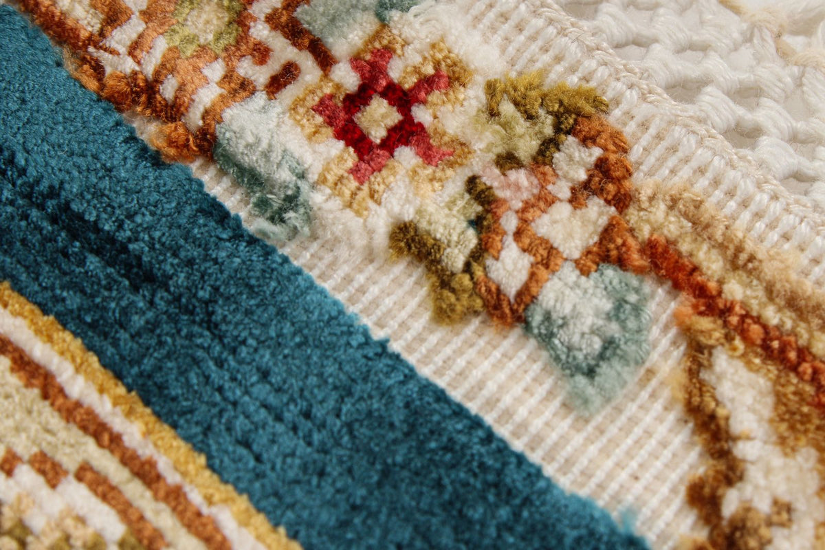 6x8 Blue and Red Turkish Silk Rug