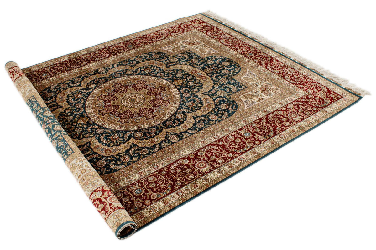 6x8 Blue and Red Turkish Silk Rug