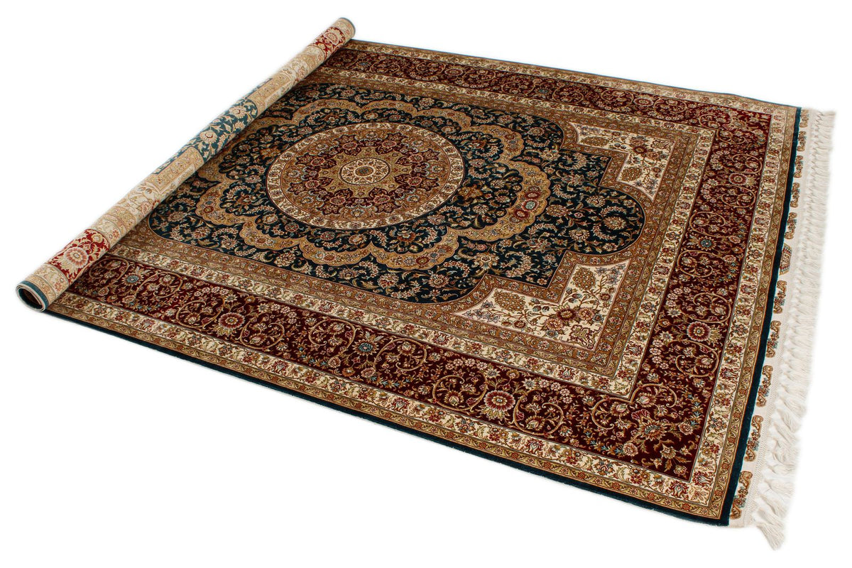 6x8 Blue and Red Turkish Silk Rug