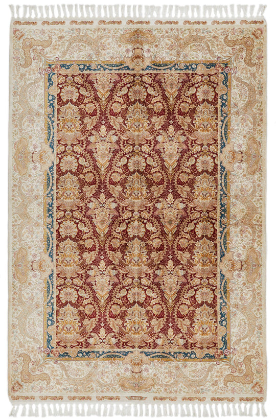 6x8 Red and Ivory Turkish Silk Rug