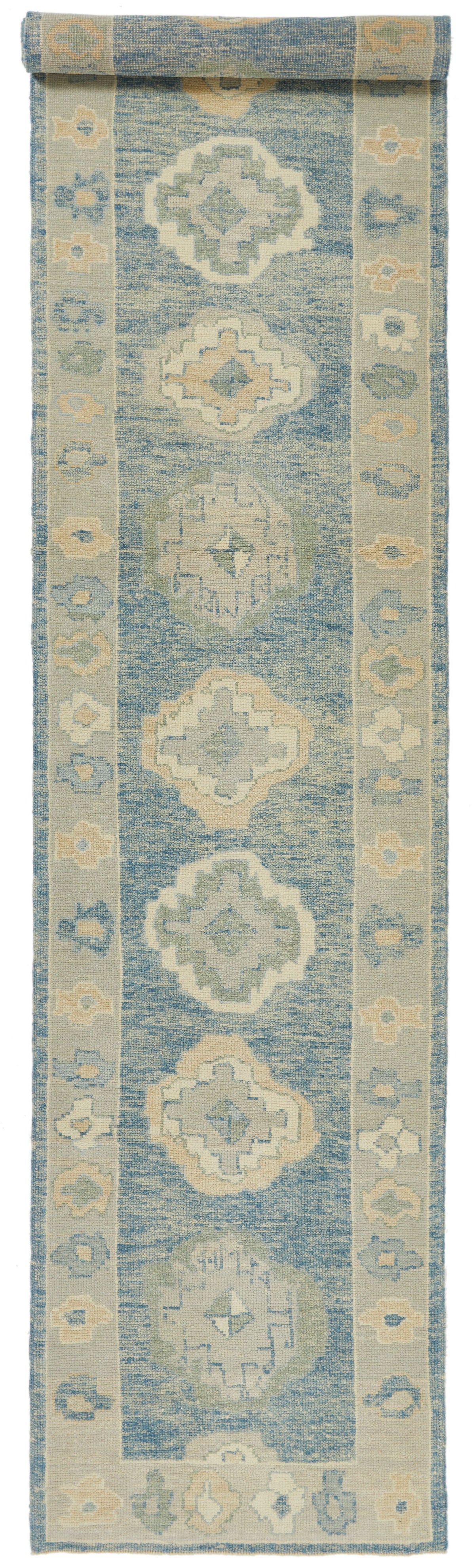 3x15 Blue and Ivory Turkish Oushak Runner