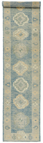 3x15 Blue and Ivory Turkish Oushak Runner