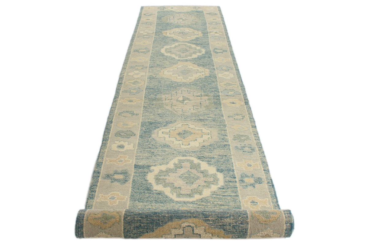 3x15 Blue and Ivory Turkish Oushak Runner