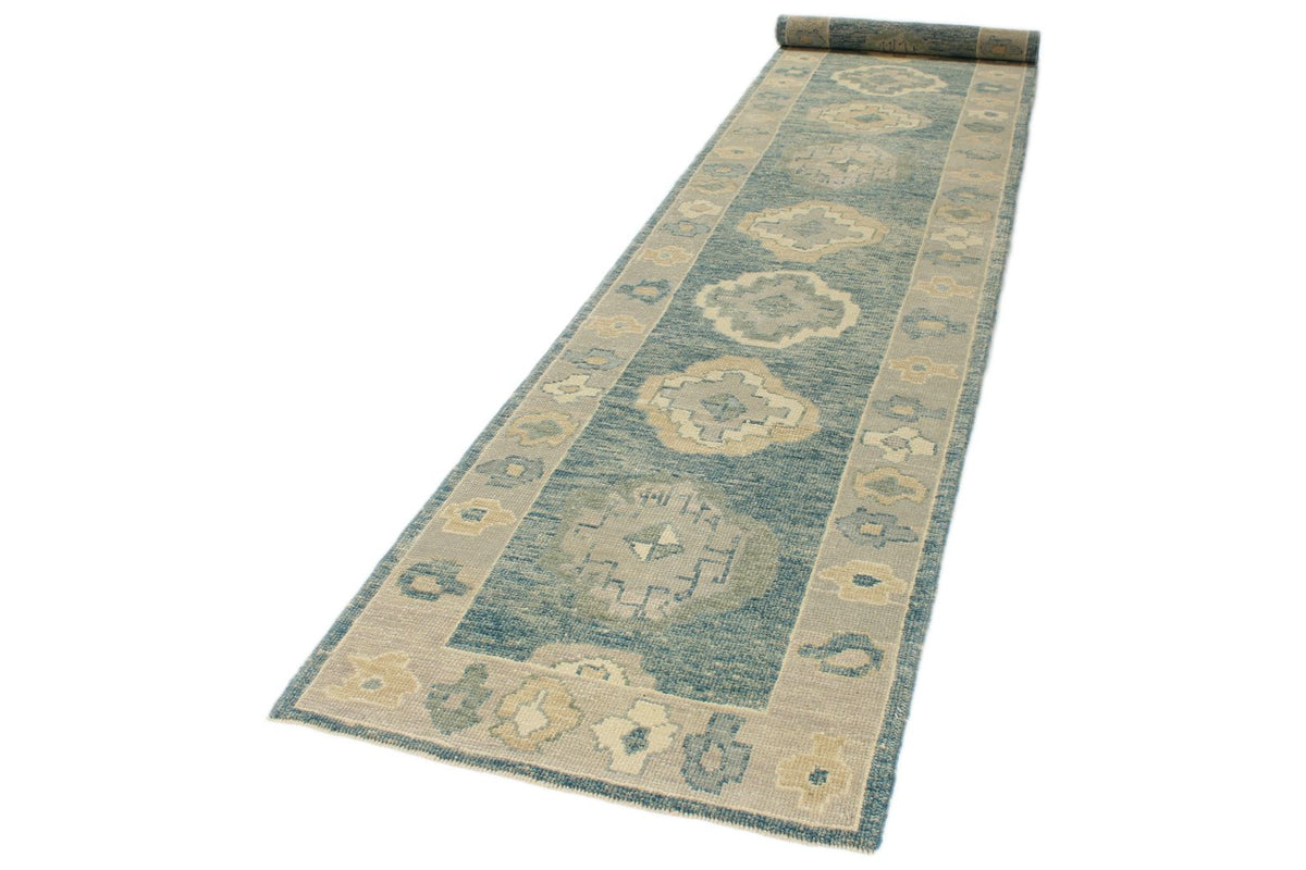 3x15 Blue and Ivory Turkish Oushak Runner