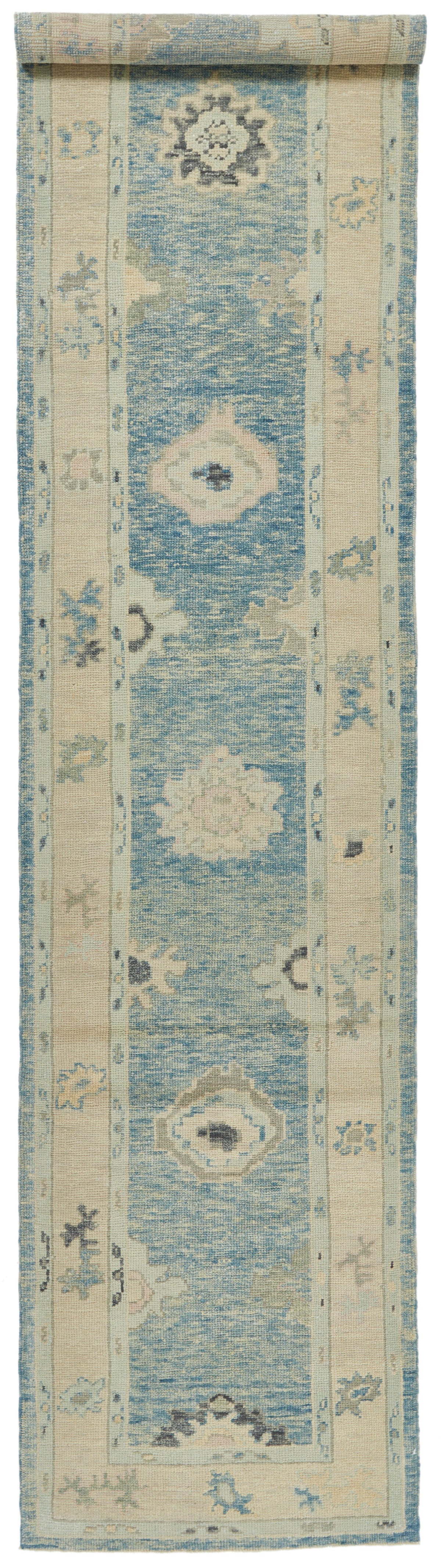 4x14 Blue and Beige Turkish Oushak Runner