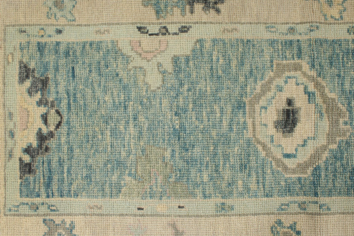 4x14 Blue and Beige Turkish Oushak Runner