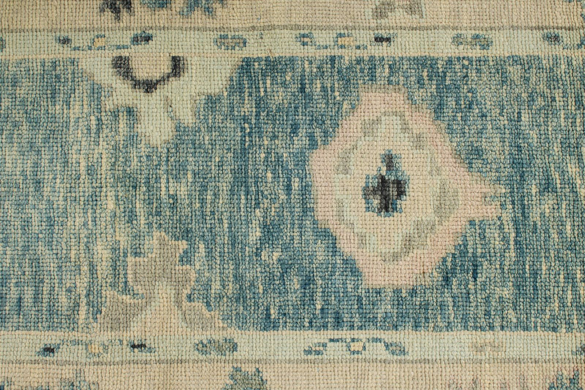 4x14 Blue and Beige Turkish Oushak Runner