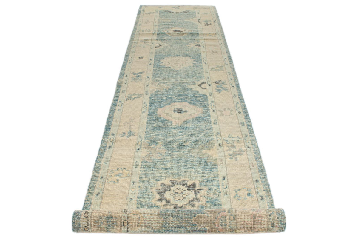 4x14 Blue and Beige Turkish Oushak Runner