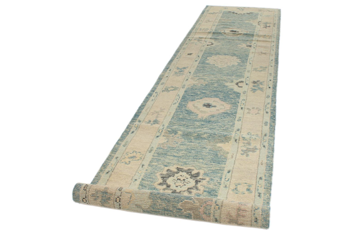 4x14 Blue and Beige Turkish Oushak Runner