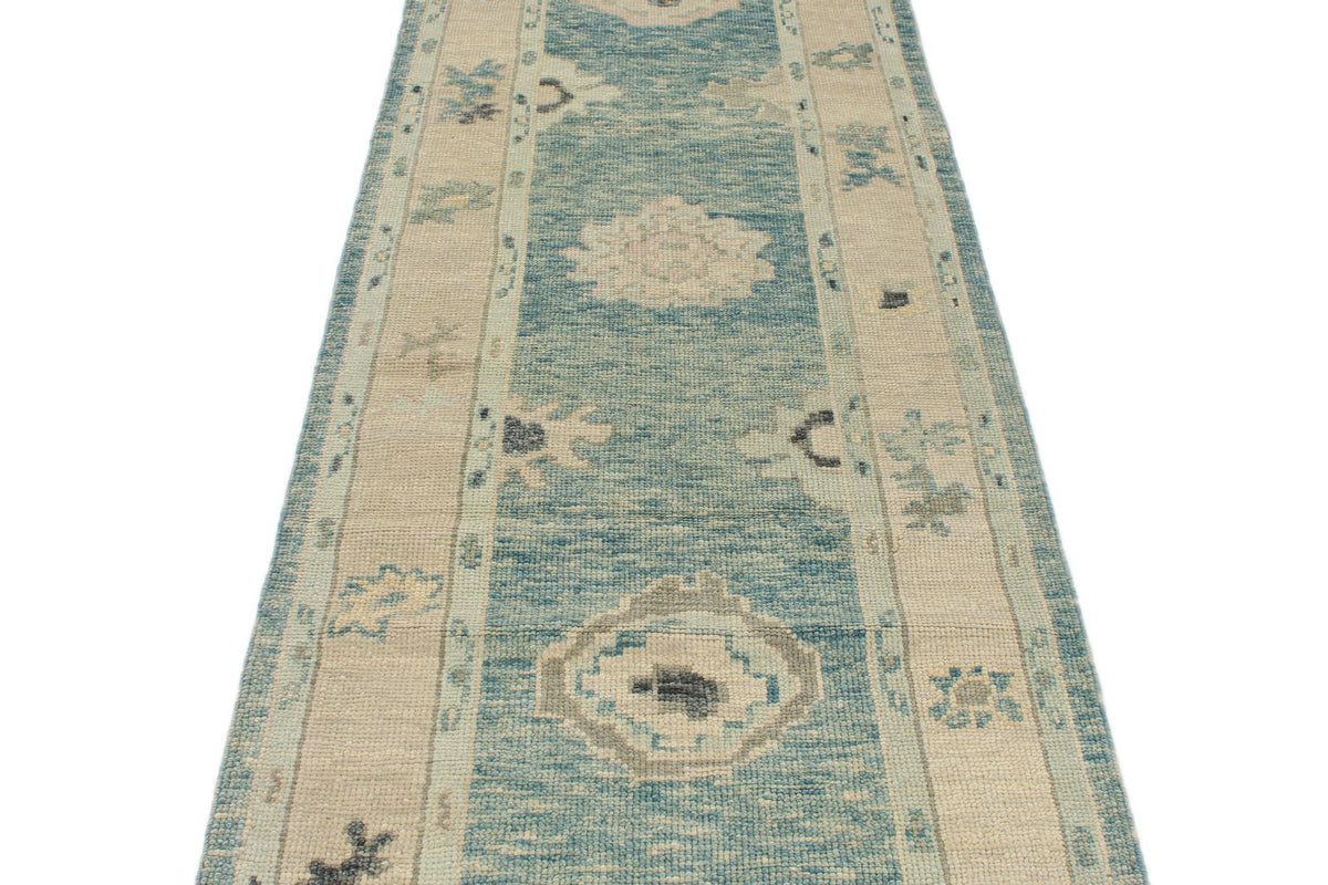 4x14 Blue and Beige Turkish Oushak Runner