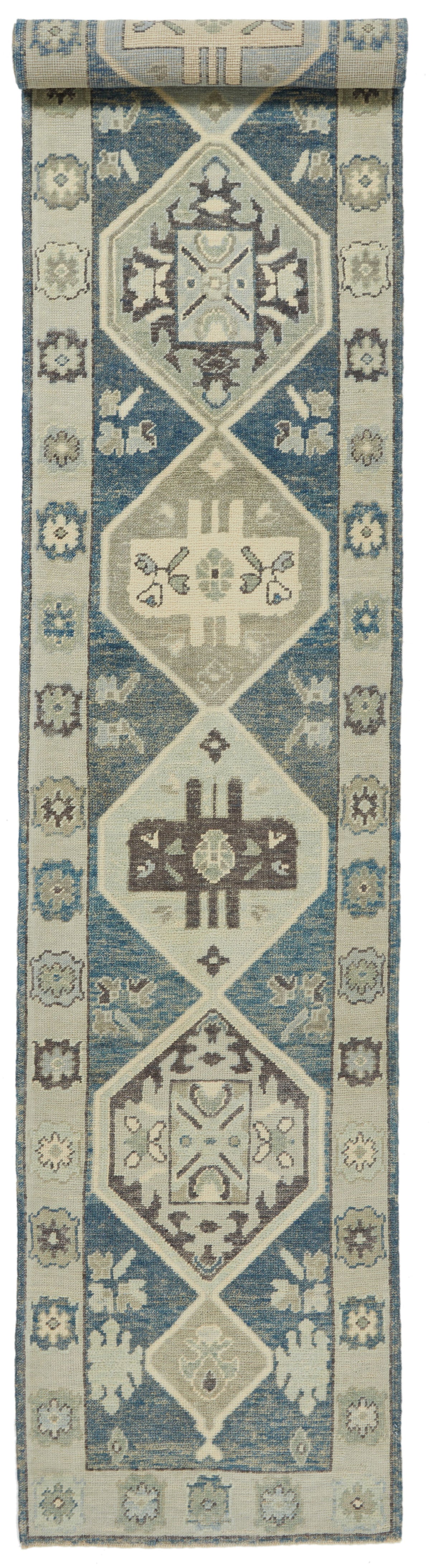 3x17 Navy and Beige Turkish Oushak Runner