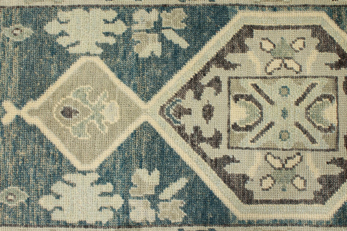 3x17 Navy and Beige Turkish Oushak Runner