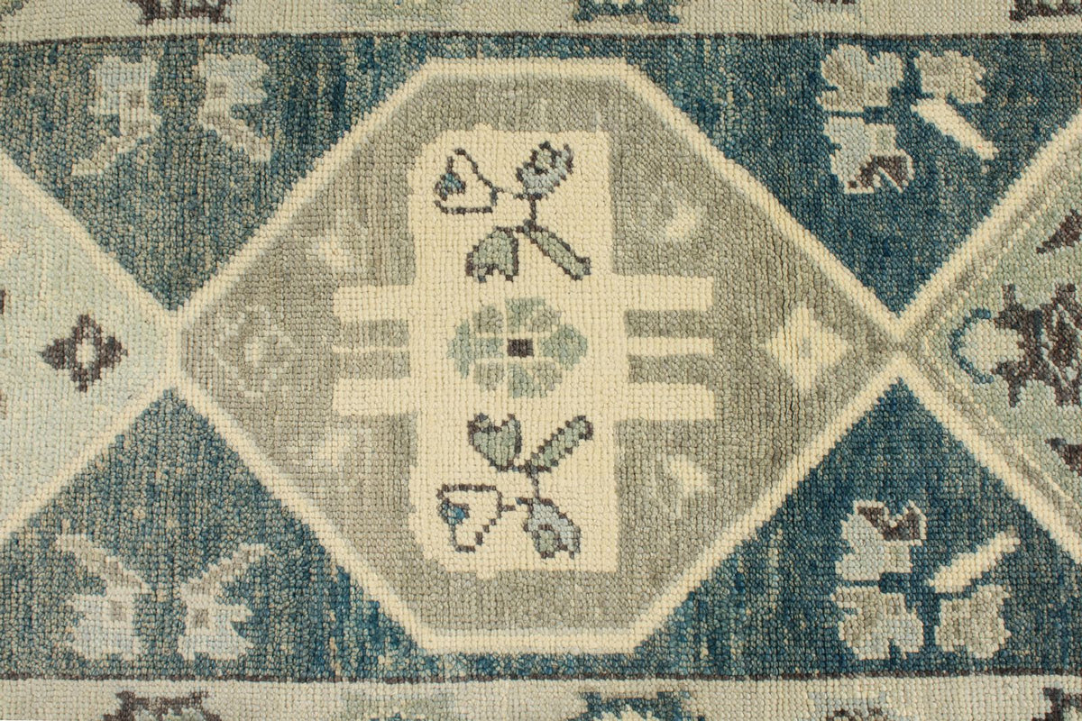 3x17 Navy and Beige Turkish Oushak Runner