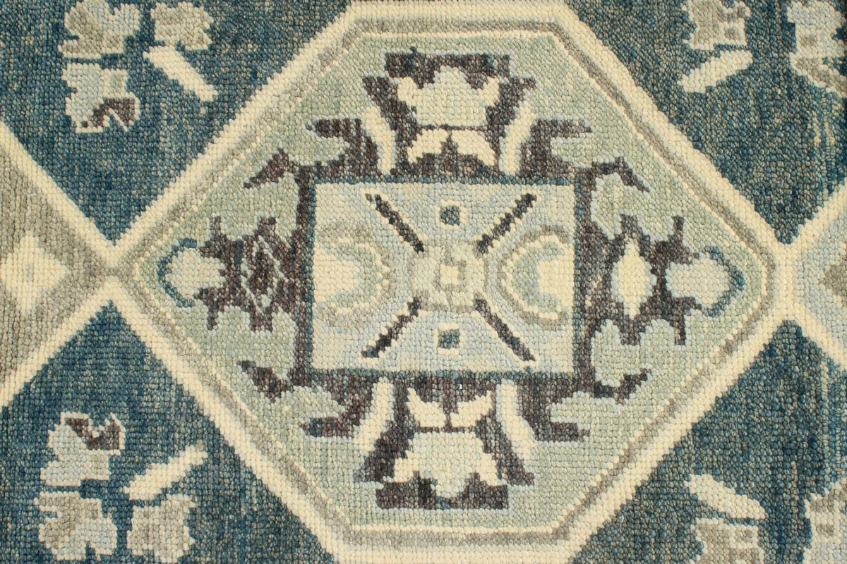 3x17 Navy and Beige Turkish Oushak Runner