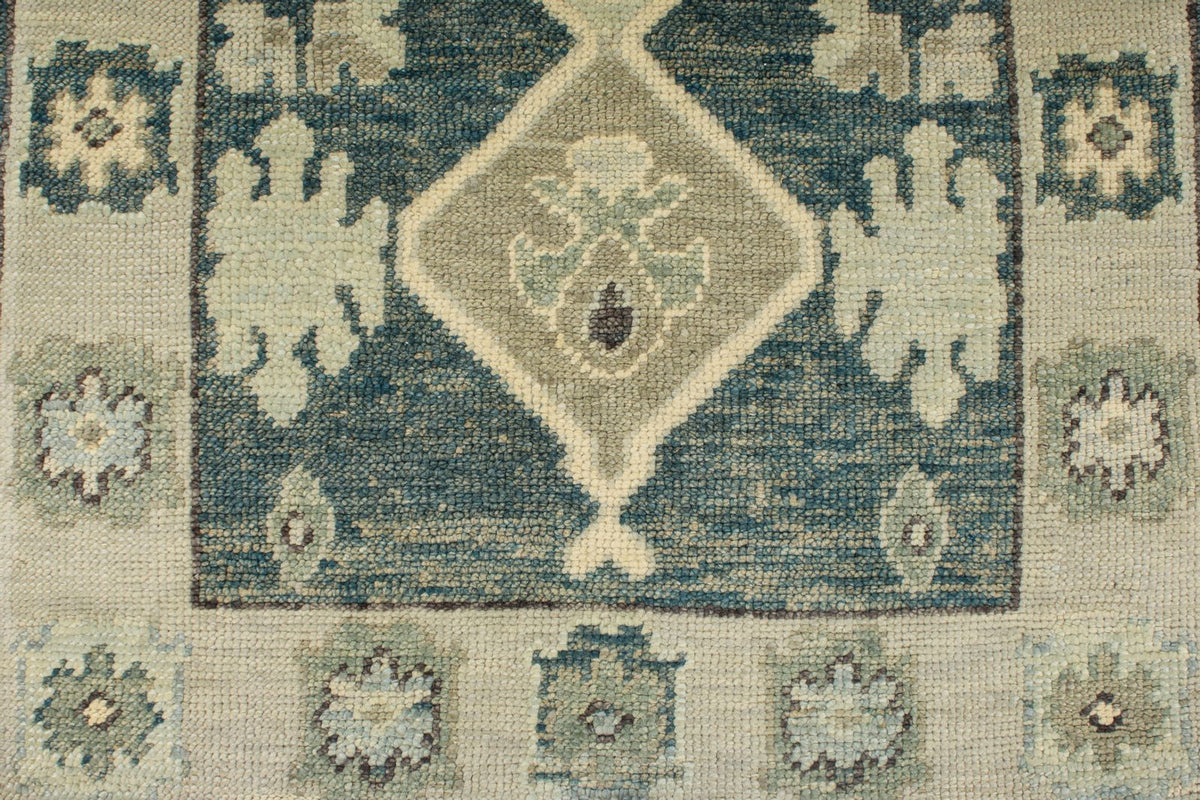 3x17 Navy and Beige Turkish Oushak Runner