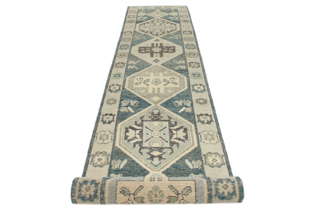 3x17 Navy and Beige Turkish Oushak Runner