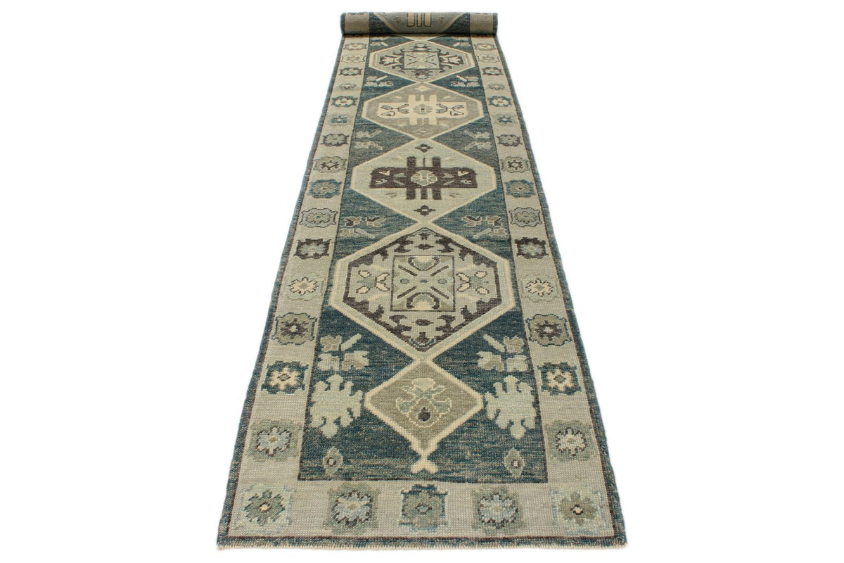 3x17 Navy and Beige Turkish Oushak Runner
