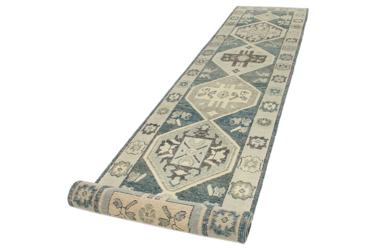 3x17 Navy and Beige Turkish Oushak Runner