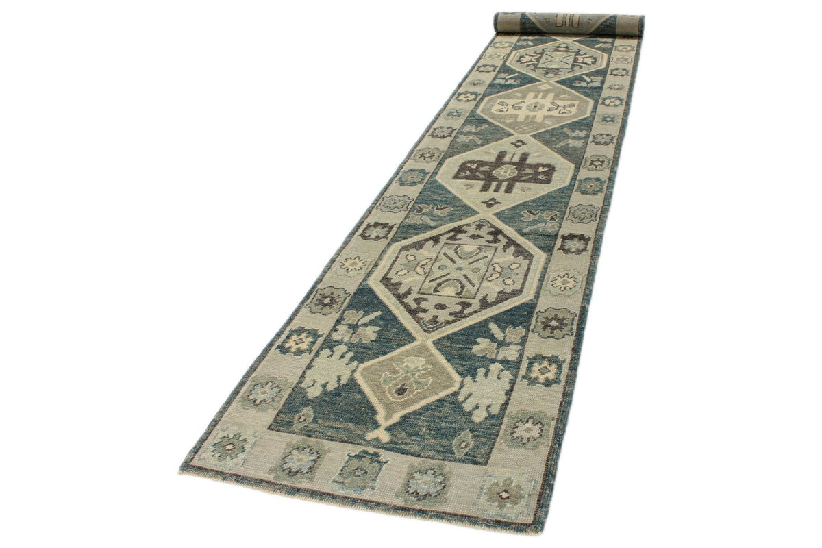 3x17 Navy and Beige Turkish Oushak Runner